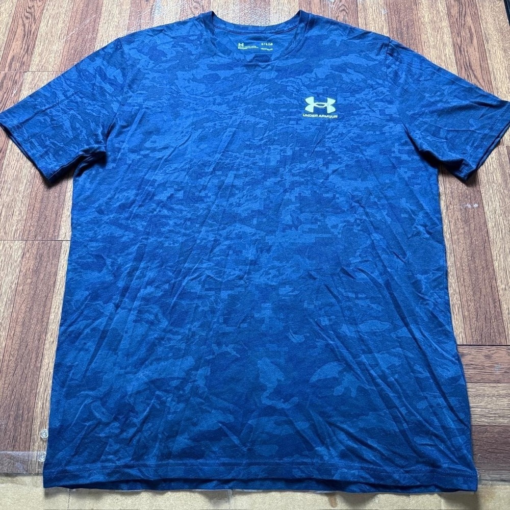 Under Armour Blue Camo Heat Tech Running Train Shirt Large‎